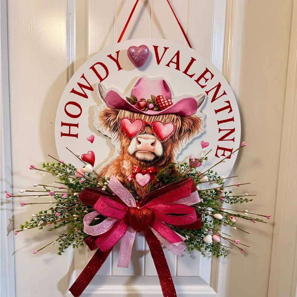 Howdy Valentine Wreath with Pink and Red Accents